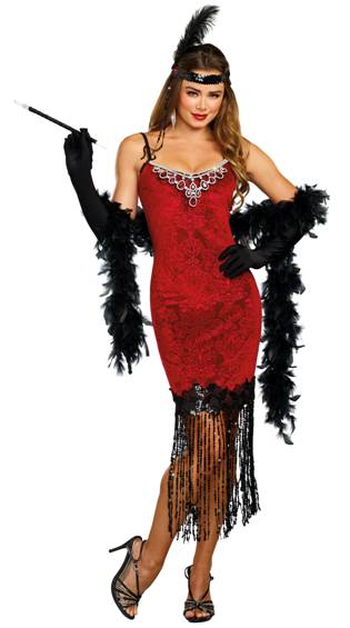 SEXY RUBY RED FLAPPER COSTUME FOR WOMEN