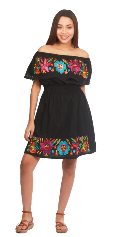 MEXICAN POBLANA SHORT DRESS W/ APPLIQUE FOR WOMEN