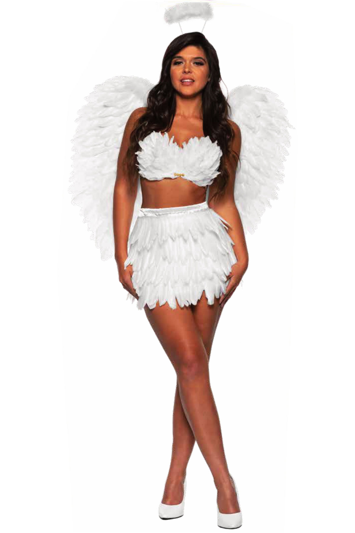 SEXY WHITE FEATHER TWO PIECE SET FOR WOMEN