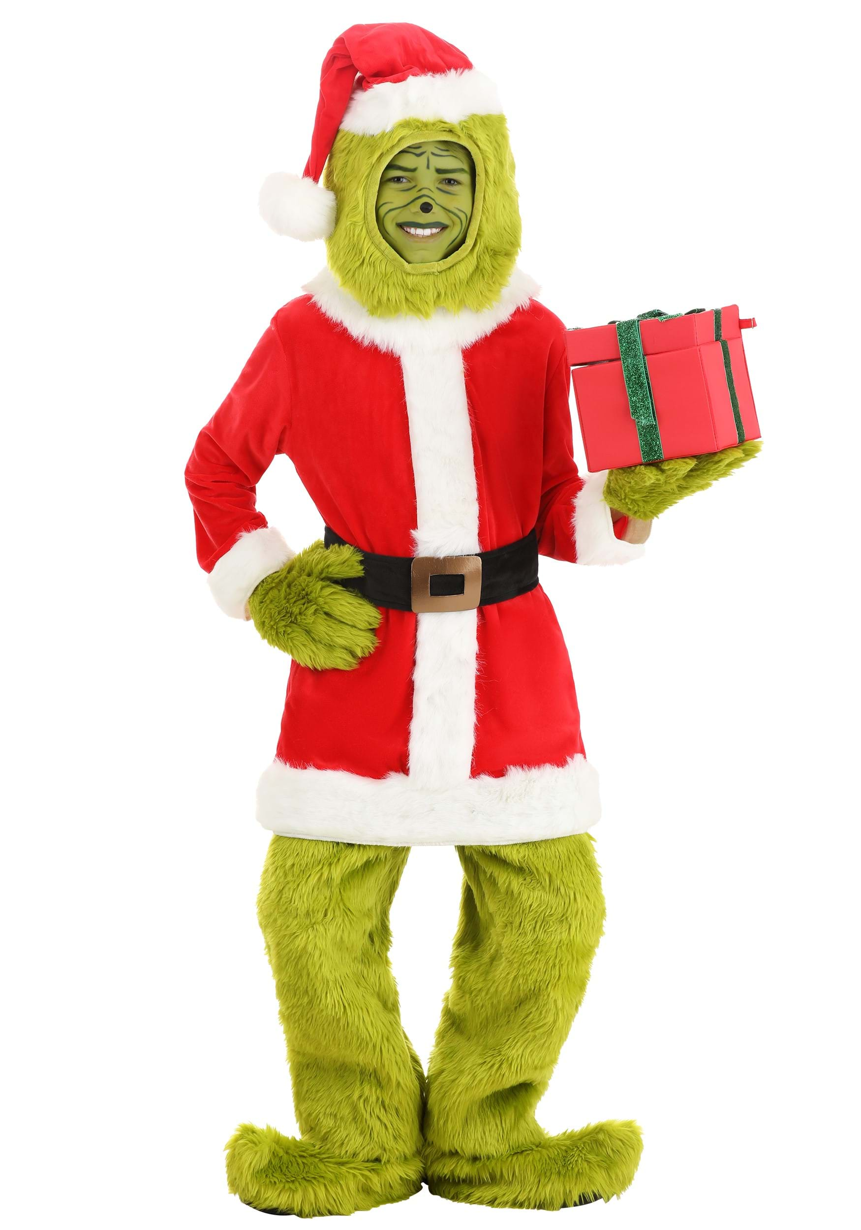 DELUXE OPEN FACE GRINCH SANTA COSTUME FOR BOYS