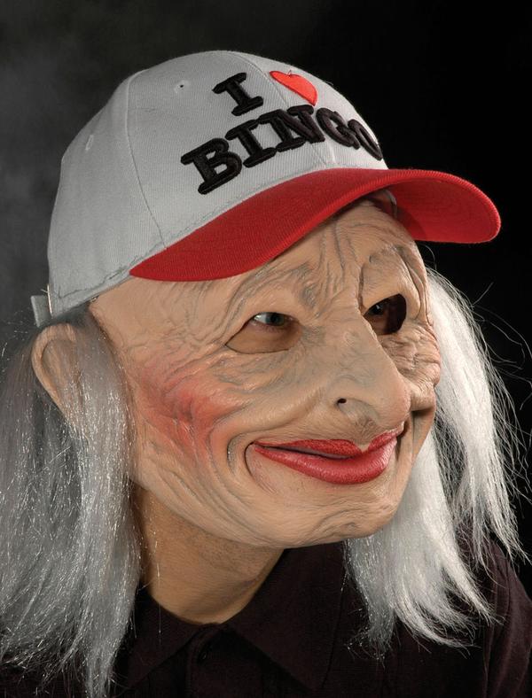 OH 69 OLD LADY LATEX MASK WITH I LOVE BINGO HAT