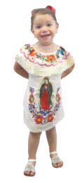 MEXICAN DRESS WITH VIRGIN MARY APPLIQUE FOR GIRLS